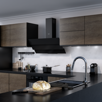 Wiggo WE-A943G(B) &ndash; Glas Schouw Afzuigkap, 90 cm &ndash; A+ Energieklasse, 4 Snelheden