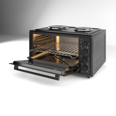 Ferre GFK-45TMOH - Vrijstaande Mini Oven met Kookplaten - 45 liter - Zwart