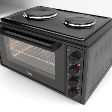 Ferre GFK-45TMOH - Vrijstaande Mini Oven met Kookplaten - 45 liter - Zwart