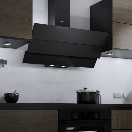 Wiggo WE-A943G(B) – Glas Schouw Afzuigkap, 90 cm – A+ Energieklasse, 4 Snelheden