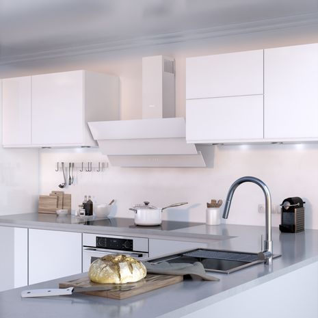 Wiggo WE-A943G(W) – Glas Schouw Afzuigkap, 90 cm – A+ Energieklasse, 4 Snelheden