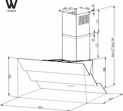 Wiggo WE-A943G(W) – Glas Schouw Afzuigkap, 90 cm – A+ Energieklasse, 4 Snelheden